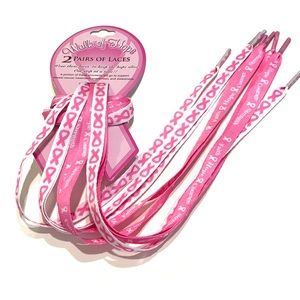Breast Cancer Awareness Shoelaces 2 Pair Pink and White Ribbon